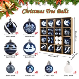 ilauke 44Pcs Christmas Baubles Set, Blue & White Christmas Balls Shatterproof, Christmas Tree Ornaments, Hanging Christmas Decorations for Xmas, Wedding, Party, Home Decor, 6cm&3cm Balls in 8 Styles