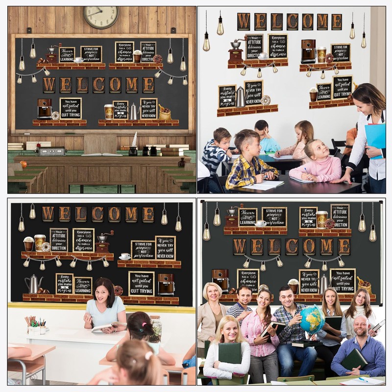 Qilery Coffee Motivational Bulletin Board Set Industrial Inspirational Welcome Classroom