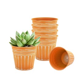 vensovo 4 Inches Orange Metal Rustic Flower Pots - 6 Pcs Small Galvanized Planters with Drainage Hole and Rubber Plug, Rustproof Tin Bucket Plant Pot Farmhouse Vintage Style for Decor