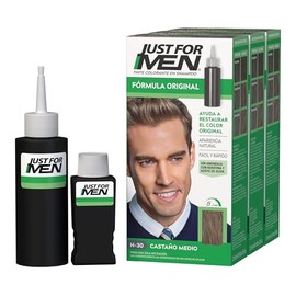 Just For Men, Tinte Colorante En Shampoo, Castaño Medio H30, Formula Original, Cubre El 100% de Las Canas, Paquete de 3, 66ml