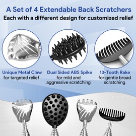 4 Pack Versatile Back Scratcher, Fathers Day Dad Gifts for Men, Portable Telescoping Backscratcher Massager Tool with Different Heads and Rubber Handle, Cool Items Tools Ideas Gadgets for Men