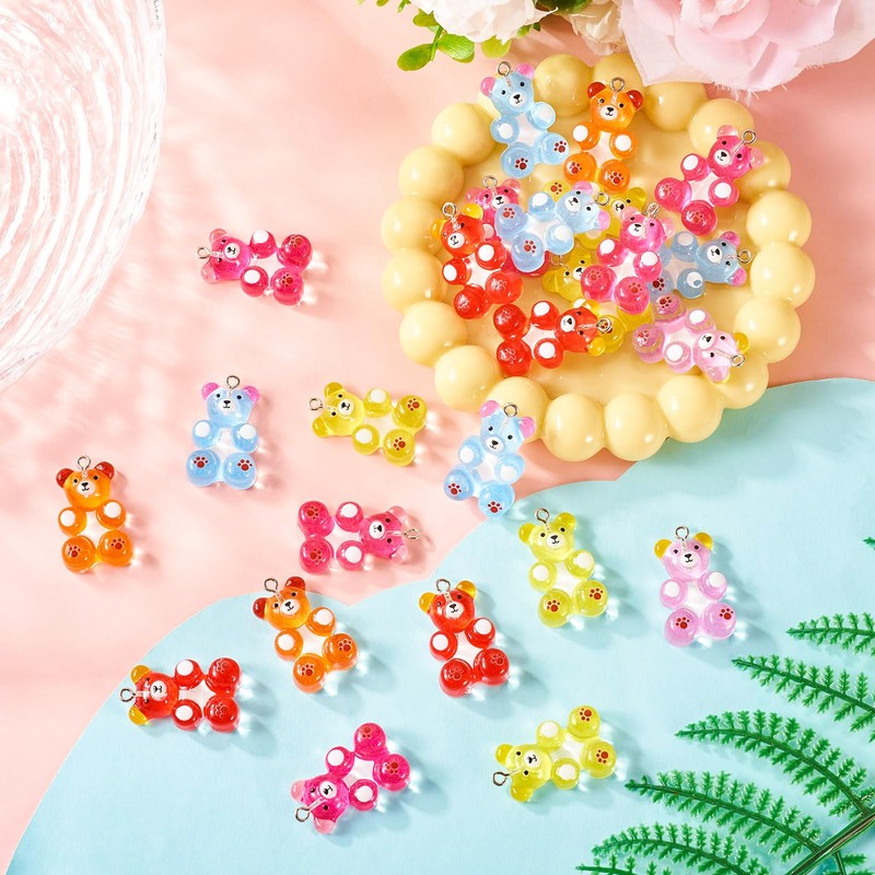 Magibeads 30Pcs Gummy Bear Charms 31x19mm Acrylic Candy Bear Animal