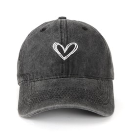Acado Vintage Washed Baseball Cap Women Distressed Twill Adjustable Hat with Heart Embroidery Black