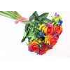 12 Stem Artificial Silk Color Rainbow Rose Flower Bush Bouquet