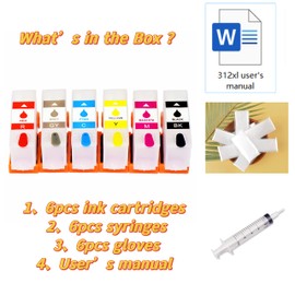 312XL 6 Color Refill Ink Cartridges No Chip Remanufactured Ink Cartridge for XP-15000 XP-15010 XP-15080 Sublimation Ink Cartridges Without Chip & Ink for XP15000 Printer