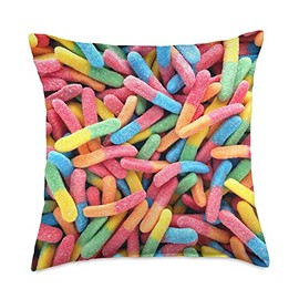 Cool Funny Gummy Worms Candy Throw Pillow