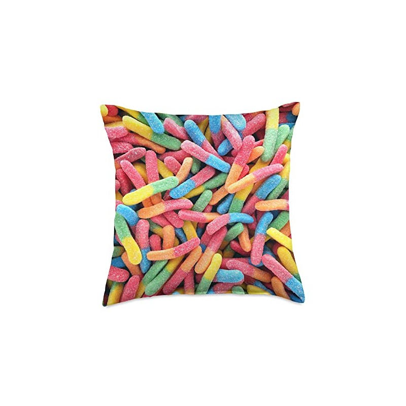 Cool Funny Gummy Worms Candy Throw Pillow
