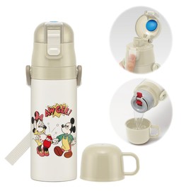 Skater SKDC4-A Children's Stainless Steel Water Bottle, 2-Way Direct Drinking, 16.5 fl oz (470 ml), Cup Drinking, 15.2 fl oz (430 ml), Mickey & Friends Cooking, Lightweight, For Girls, Boys, Hot and Cold Water Bottle, Sports Bottle, Cute, Kids, Children,