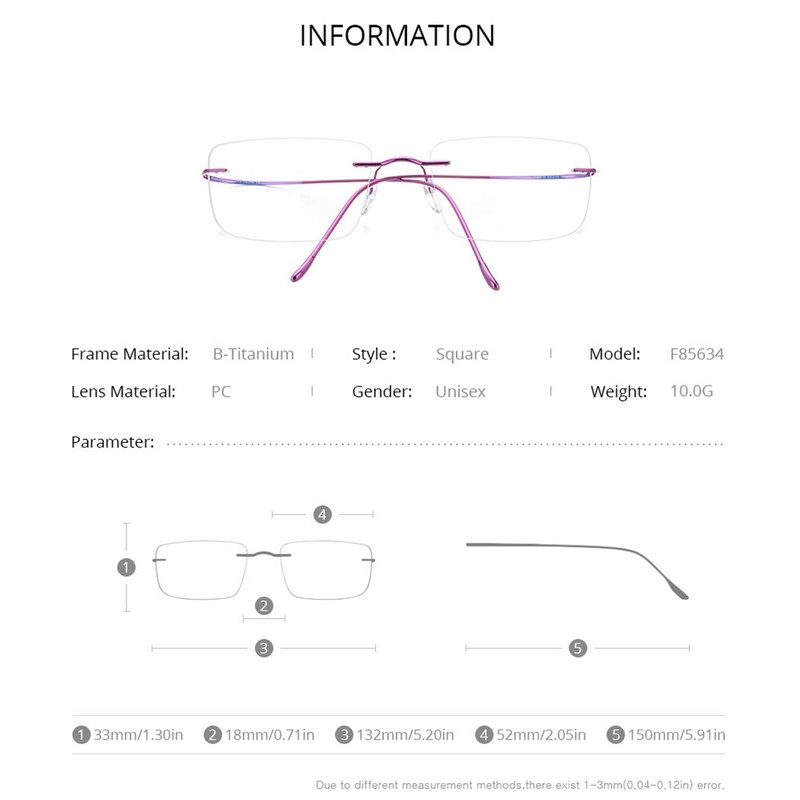 FONEX Titanium Glasses Frame,Rimless Frameless Optical Eyewear Eyeglasses for Men
