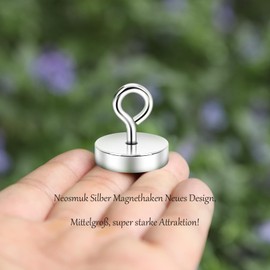 Neosmuk Magnetic Hooks, 3kg Heavy Duty Earth Magnet with Hooks for Refrigerator, Extra Strong Cruise Hook for Hanging, Magnetic Hanger for Cabins, Grill (Silver, Pack of 4)