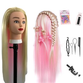 Mannequin Head with Hair,29" Cosmetology Mannequin Head practice kit，hair mannequinhead ，Doll head hair styling,for Braiding Hairdresser Practice Styling (White Pink)