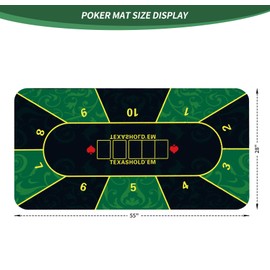 nuveti Poker Mat - 55 x 28inch Non-Slip Poker Table Game Mat - Portable Rubber Waterproof Poker mat for Table 6-8 Player Card Game Anti-Slip Rubber Poker Table Top Layout