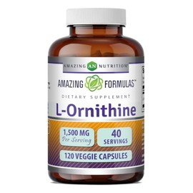 Amazing Formulas L-Ornithine 1500 mg por porción de cápsulas vegetarianas (no GMO)  Apoya el metabolismo de proteínas, ayuda a reducir los residuos...