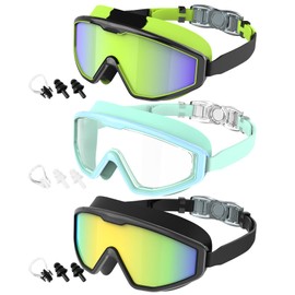 Kids Swim Goggles, 3 Pack Swimming Goggles for Kids 4-16, Anti-Fog UV Protection Pool Glasses for Boys Girls