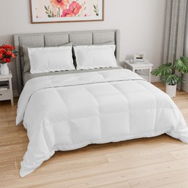 CGK Unlimited Queen Comforter Set - 3 Piece Bed Set for All Seasons - 1 Soft Quilted Comforter with Corner Tabs & 2 Pillow Shams - Comfy, Cozy & Breathable - Premium Down Duvet Insert - Oeko-TEX - Queen Size, White