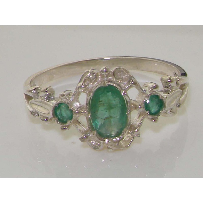 LetsBuyGold 925 Sterling Silver Natural Emerald Womens Promise Ring -