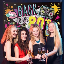 80s Party Banner Decoration Back to The 80's Backdrop 80s 80's Themed Birthday Party Background Hip Hop Music Disco Backdrop Photo Booth Banner for Let’s Rock The Retro Festival Props 6x3.6FT