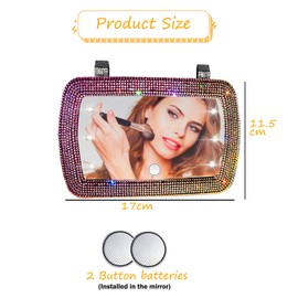 Pomelo Litchi Pitaya Car Visor Vanity Mirror with LED Lights,Bling Diamond Makeup Mirror with Built-in Battery,Clip On Touch Screen Sun Visor Car Mirror, Ideal Gift for Women(Multi)