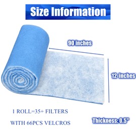 Air Vent Filters Roll, 12" x 90" Cut to Size Air Filters with 66PCS Velcros(35+ Filters), MERV 8 Triple Filtration Vent Filter Material for Home Floor, Ceiling, HVAC, AC, Grilles (12x90 inch)