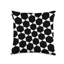 Black-White Hexagon Triangle Honeycomb Stars Pattern Throw Pillow