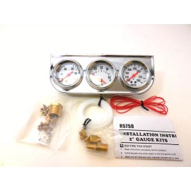 HRC 2" Triple Gauge Mechanical Oil Pressure Voltage Meter Water Temp  Chrome Bezel