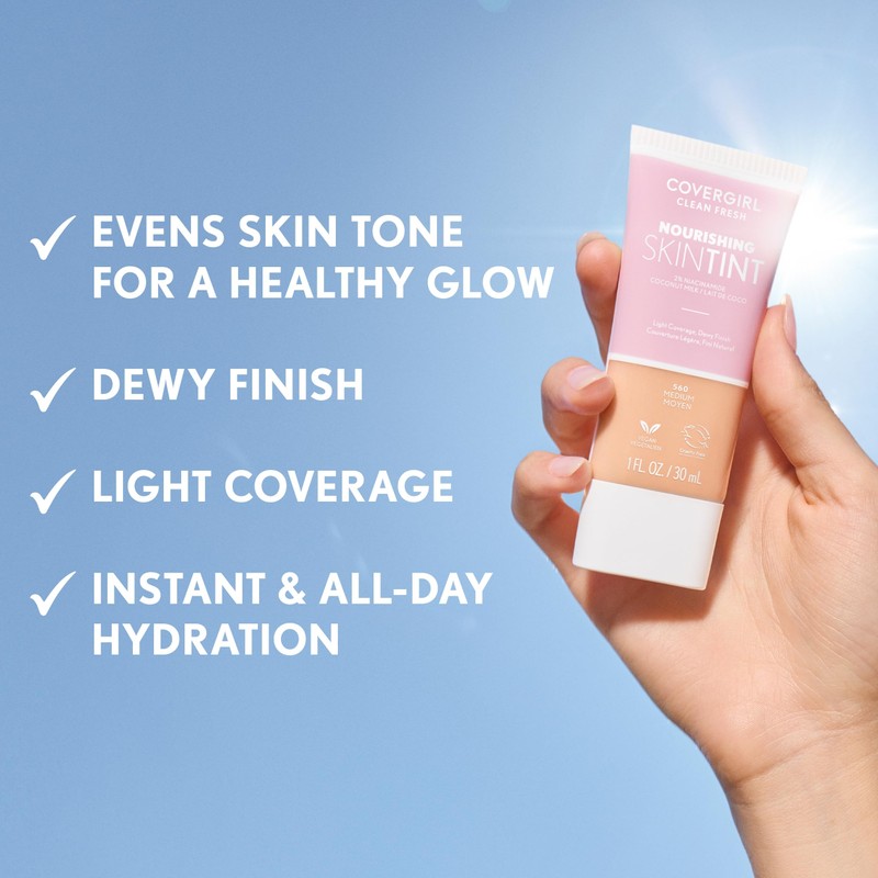 COVERGIRL Clean Fresh Nourishing Skin Tint, 560 Medium, Liquid Foundation,