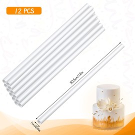 Fogcosy 12 Pcs Cake Dowel Rods, 9.5in Plastic Reusable Cake Support Rod, Cake Tier Supports for Stacking Support and Tiered Cake Construction Cake Stand Sticks for Stacking Supporting