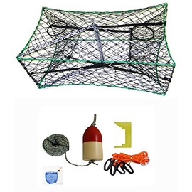 KUFA Galvanized Foldable Crab Trap & Accessory Kit (100' Lead Core Rope, Caliper,Harness,Bait Case & 14" Red/White Float) S33+CAQ3