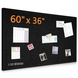 DOLLAR BOSS Large Bulletin Board 60" x 36" Foldable Felt Cork Board, Decorative Pin Board for Wall 5' x 3' Photo Display Board for Office Home School with 20 Pins, Black