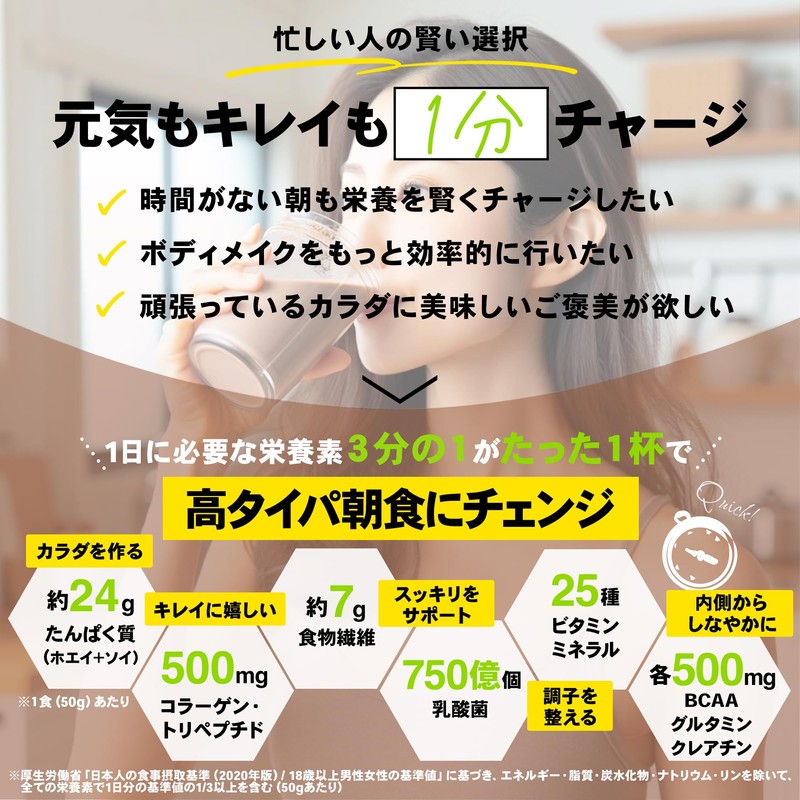 STEADY 完全栄養 プロテイン タンパク質24g ホエイ ソイ 食物繊維 750億の乳酸菌 コラーゲン ダイエット