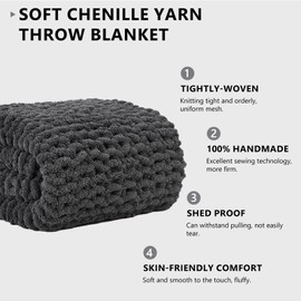 L'AGRATY Chunky Knit Blanket Throw - Soft Chunky Throw Blanket 40x50: 100% Hand Kintted Chenile Crochet Throw Blanket for Couch - Large Cable Knit Chunky Blanket for Home Decor(Dark Grey)
