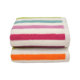 Allure Cali Multi Striped Hand Towels Pack of 2 50 x 85cm, 100% Cotton – Super Soft, Absorbent, Quick Dry Multicoloured Stripe Bathroom Towel Set