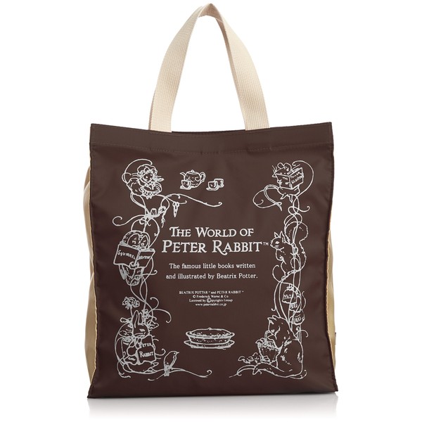 Peter Rabbit 1809-0646 0646 Tote Bag, Wreath Pattern, Print, Square Shape, Shopping Handbag Bag, Braun
