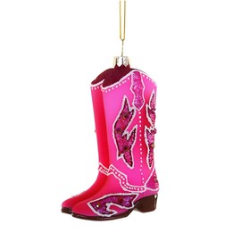 Cody Foster & Co Pink Cowgirl Boot Ornament with Glitter Accents, Handcrafted Glass, Western Deco