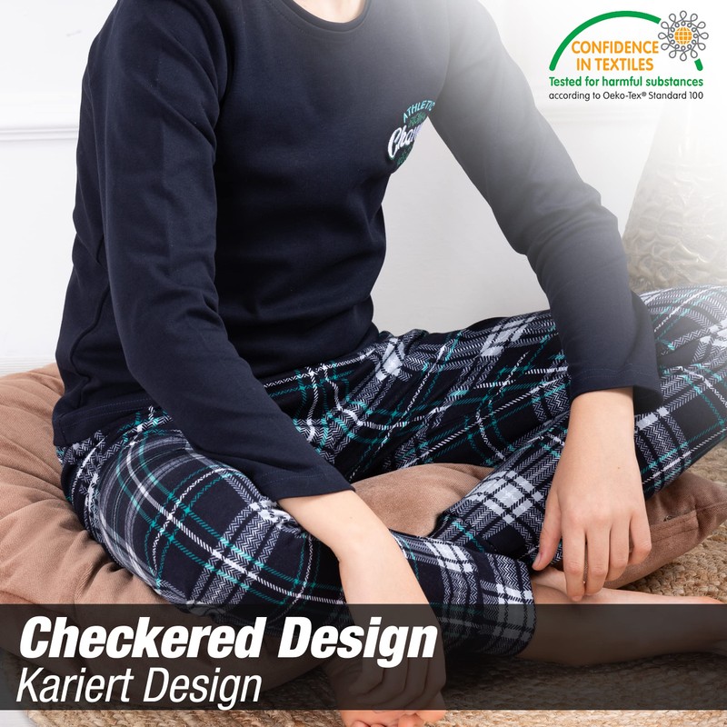 LOREZA ® Boys' Pyjamas Long Sleeve 100% Cotton Interlock Checked