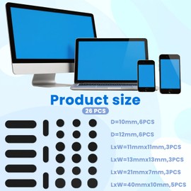 QfwdfcTrenz 26PCS Universal Webcam Covers Laptop Camera Cover Privacy Protection Accessory - 6 Sizes for Every Size Webcam on Any Device, Great for Privacy - Black