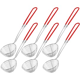 Hot Pot Strainer Scoops, Stainless Steel Hot Pot Strainer Spoons 2.5 inch Mini Mesh Skimmer Spoon Asian Strainer Ladle with Handle for Home (Red,6 Pieces)