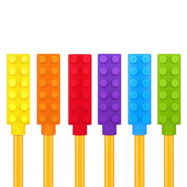 SOLACE Chewelry Chewable Pencil Toppers (6-Pack) - Chewy Pencil Toppers for Kids - Sensory Pencil Chew Topper Helps Girls & Boys with Sensory Needs
