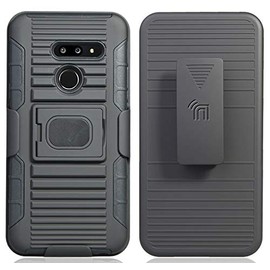 Case/Mount/Clip for LG G8 ThinQ, Nakedcellphone Black Rugged Ring Grip Case Cover + Belt Hip Holster Holder Stand + Magnetic Car Holder for LG G8 ThinQ (LM-G820)