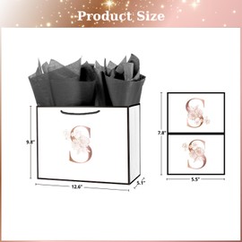 Linelglobal Letter Gift Bag with Wrapping Paper for Women Men 12.6" Anniversary Wedding Party - Initial S