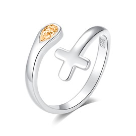 Faith Rings for Women - Sterling Silver Adjustable Friendship Ring Cubic Zirconia Adjustable Rings Jewelry for Teenage(Cross CZ,November)