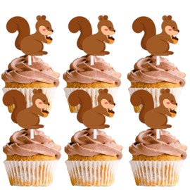 18pcs Brown Glitter Squirrel Dessert Cupcake Topper Baby Shower Theme Decor Supplies Boys Girls Happy Birthday Party Decorations