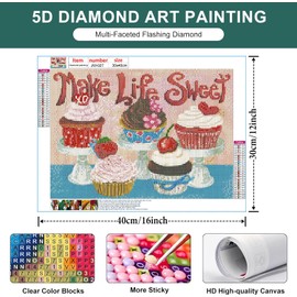 GEWOUVIN Cupcake Diamond Art Kits for Adults, Dessert Diamond Painting Kits for Adults Beginners, DIY Full 5D Round Drill Gem Art Kits for Gift Home Wall Decor【15.7x11.8inch】