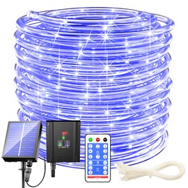 KerKoor Solar Rope Lights Outdoor Waterproof LED - 200 LED Solar Rope String Lights, 72FT 8 Modes with Remote Flexible Solar Tube String Lights for Garden Patio Fence Balcony Pool Trampoline Party