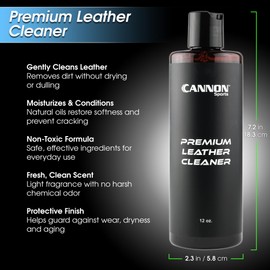 Cannon Sports Premium Leather Cleaner - Non-Toxic, Residue-Free Formula for Softball Baseball Gloves, Footballs, Sports Gear & More - Gently Cleans, Restores & Protects All Finished Leather