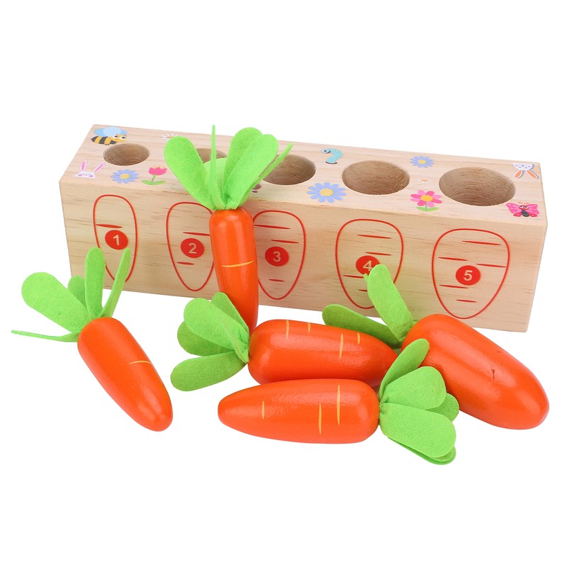 Wooden Pull Carrot Game Number Fine Motor Skill Toy Matching