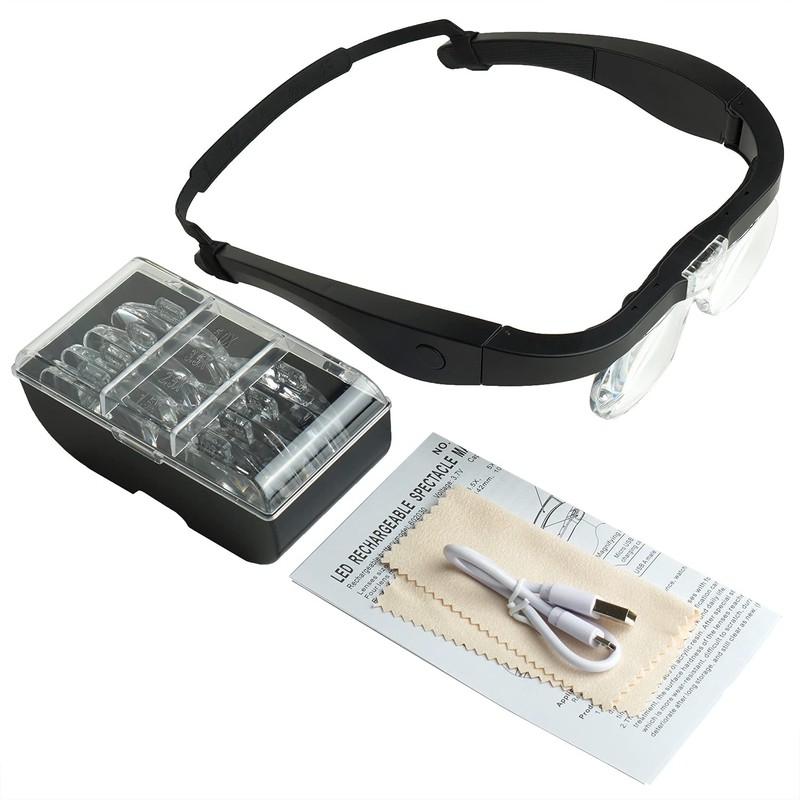 TMANGO Rechargeable Magnifying Glasses with Light, Hands-Free Headset for Jewelers,