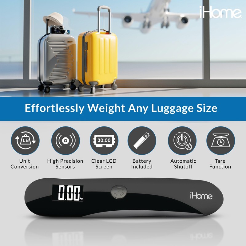 iHome Digital Luggage Scale - 110lbs Portable Suitcase Scale with