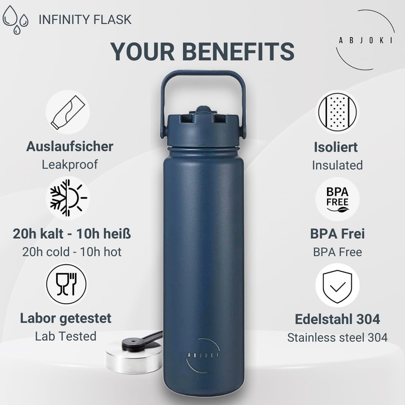 Abjoki "Neo" Stainless Steel Drinking Bottle, 710 ml, Dark Blue,