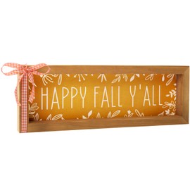 Heirloom Haven Happy Fall Y’all Sign, Plants Leaves Wooden Orange Autumn Signage Plaque Indoor Fall Table Decoration for Wall Shelves Desks Mantel Shelves Rustic Home Decor 13 x 4.5 Inches